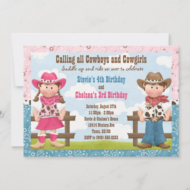 Invitación Fiesta de cumpleaños común del hermano del vaquero (Anverso)