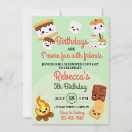 Invitación Fiesta de cumpleaños con acampada de S'mores lindo