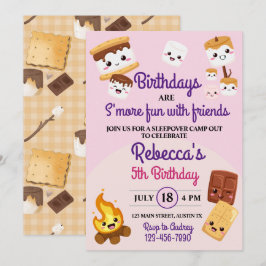 Invitación Fiesta de cumpleaños con acampada de S'mores lindo