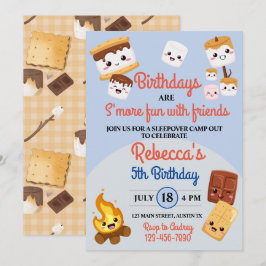 Invitación Fiesta de cumpleaños con acampada y S'mores lindos