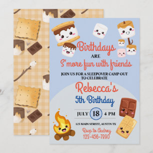 Invitación Fiesta de cumpleaños con acampada y S'mores lindos