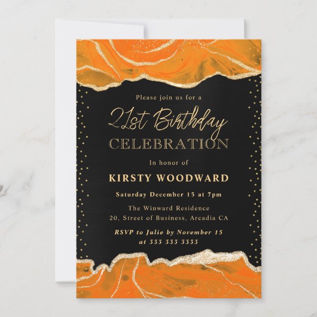 Invitación Fiesta de Cumpleaños con Agata Brillante de Naranj (Anverso)