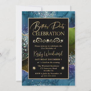 Invitación Fiesta de cumpleaños con ágata de brillo azul, ver