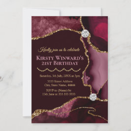Invitación Fiesta de cumpleaños con ágata de brillo dorado y 