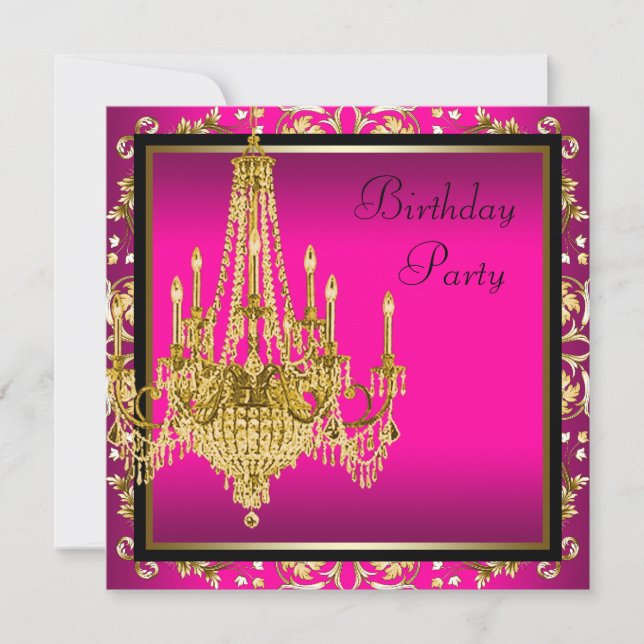 Invitación Fiesta de cumpleaños con araña de oro rosa damasco (Anverso)
