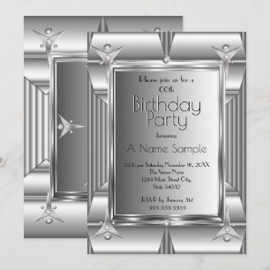 Invitación Fiesta de Cumpleaños con aspecto de Metal Cromo Pl