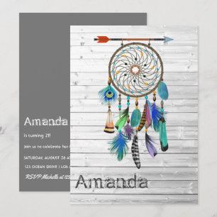 Invitación Fiesta de cumpleaños con atrapasueños nativo ameri