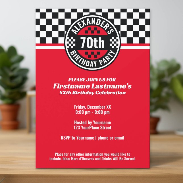 Invitación Fiesta de cumpleaños con bandera verificada para l (Custom Invitation with Download Option)