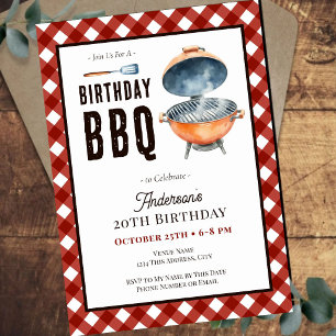 Invitación Fiesta de cumpleaños con barbacoa 20 años adulto