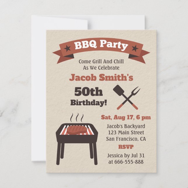Invitación Fiesta de cumpleaños con barbacoa en el patio tras (Anverso)