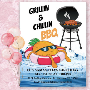 Invitación Fiesta de Cumpleaños con Barbacoa y Piscina Grilli