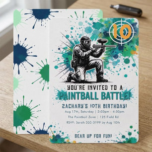 Invitación Fiesta de cumpleaños con batalla de paintball para