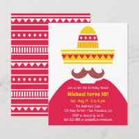 Fiesta de Cumpleaños con Bigote y Sombrero Mexican
