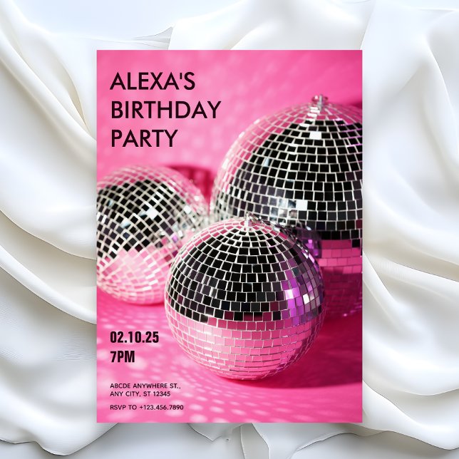 Invitación Fiesta de cumpleaños con bola de discoteca rosa (Subido por el creador)