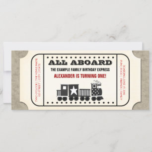 Invitación Fiesta de cumpleaños con boleto de tren vintage