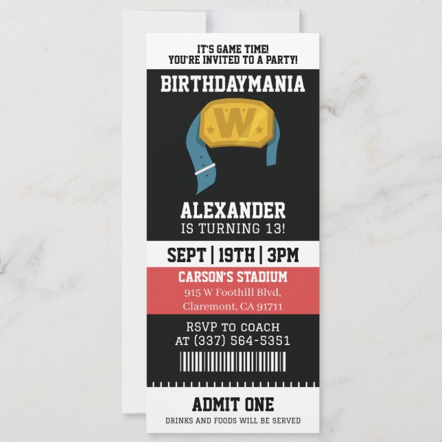 Invitación Fiesta de Cumpleaños con Boletos de Lucha Libre (Anverso)