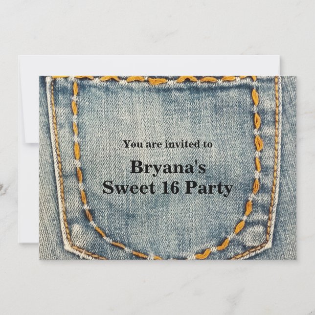 Invitación Fiesta de Cumpleaños con Bolsillo Cosido de Pantal (Anverso)