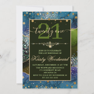 Invitación Fiesta de Cumpleaños con Brillo Azul, Verde y Dora