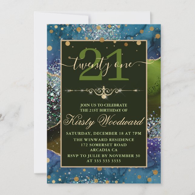Invitación Fiesta de Cumpleaños con Brillo Azul, Verde y Dora (Anverso)