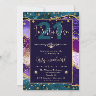 Invitación Fiesta de cumpleaños con brillo de ágata azul verd
