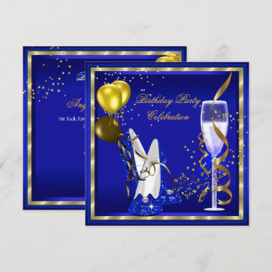Invitación Fiesta de Cumpleaños con Brillo Dorado y Champán A