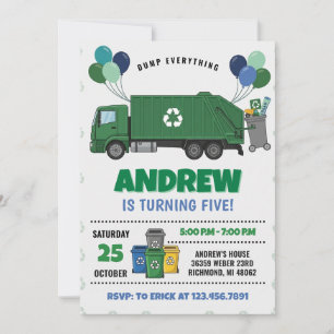 Invitación Fiesta de cumpleaños con camión de basura moderno