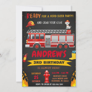 Invitación Fiesta de cumpleaños con camión de bomberos modern