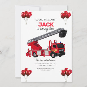 Invitación Fiesta de Cumpleaños con Camión de Bomberos Rojo