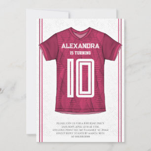 Invitación Fiesta de cumpleaños con camiseta de fútbol rosa