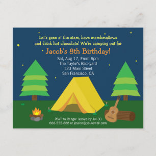Invitación Fiesta de Cumpleaños con Campamento y Pijamada en 