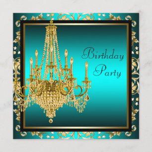 Invitación Fiesta de cumpleaños con candelabro de damasco dor