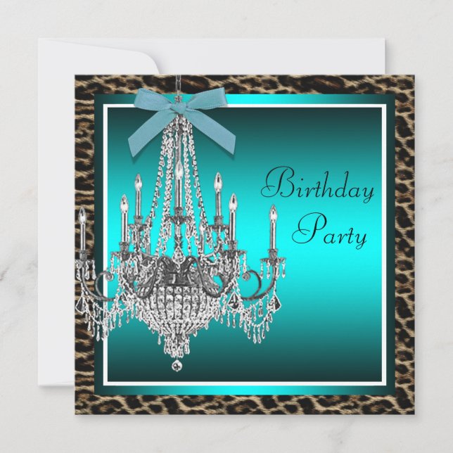 Invitación Fiesta de cumpleaños con candelabro de leopardo az (Anverso)