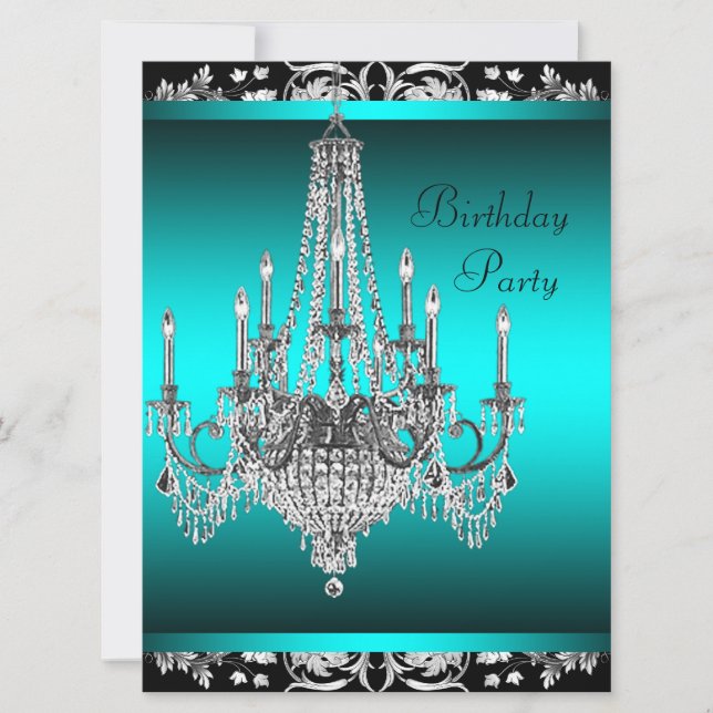 Invitación Fiesta de cumpleaños con candelabro de seda negro  (Anverso)