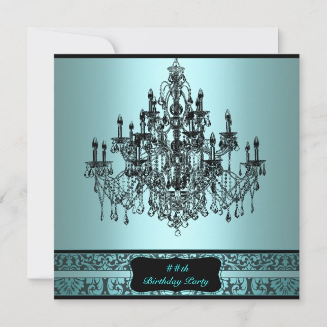 Invitación Fiesta de cumpleaños con candelabro de turquesa cu (Anverso)