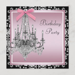 Invitación Fiesta de cumpleaños con candelabro rosa negro dam