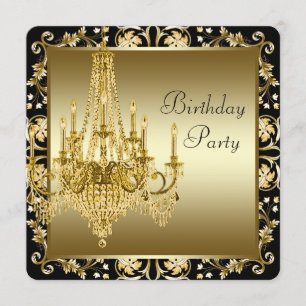 Invitación Fiesta de Cumpleaños con Candil de Negro y Dorado