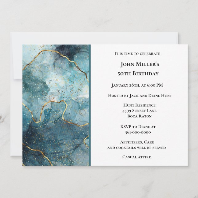 Invitación Fiesta de cumpleaños con canica azul moderna (Anverso)