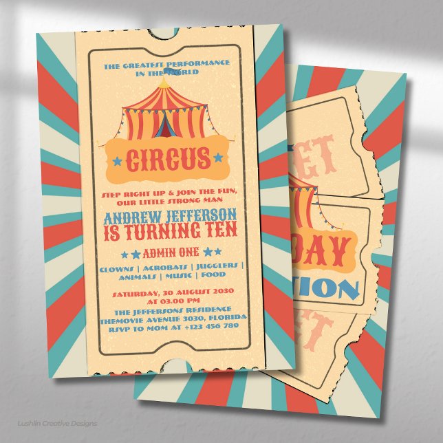 Invitación Fiesta de cumpleaños con carpa de circo (Subido por el creador)