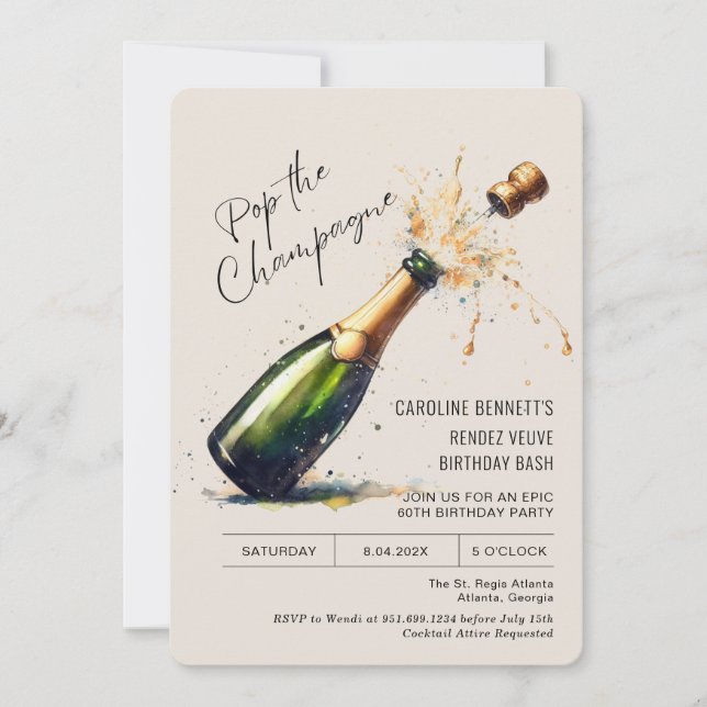 Invitación Fiesta de cumpleaños con champán (Anverso)