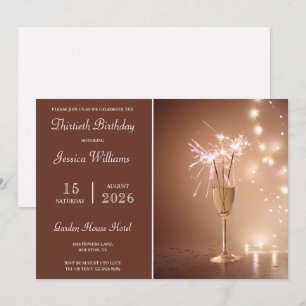 Invitación Fiesta de cumpleaños con champán de lujo, destello