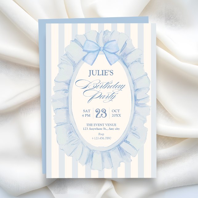 Invitación Fiesta de cumpleaños con cinta suave azul (Subido por el creador)
