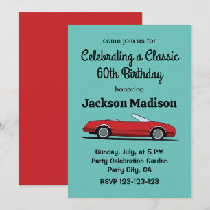 Invitación Fiesta de Cumpleaños con Coche Rojo Clásico