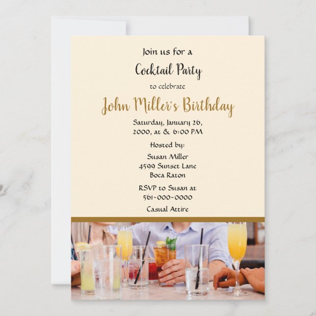 Invitación Fiesta de Cumpleaños con Cóctel Moderno (Anverso)