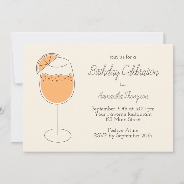 Invitación Fiesta de Cumpleaños con Cóctel Spritz Bubbly (Anverso)