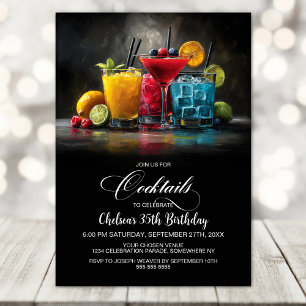 Invitación Fiesta de Cumpleaños con Cócteles Coloridos