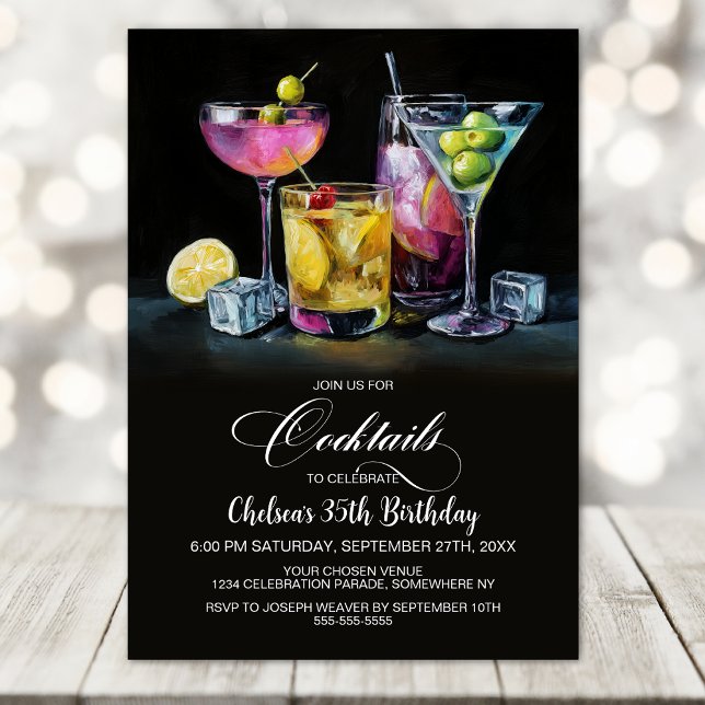 Invitación Fiesta de Cumpleaños con Cócteles Coloridos (Subido por el creador)