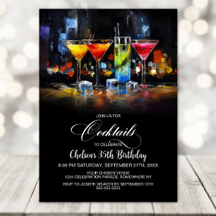 Invitación Fiesta de Cumpleaños con Cócteles Coloridos