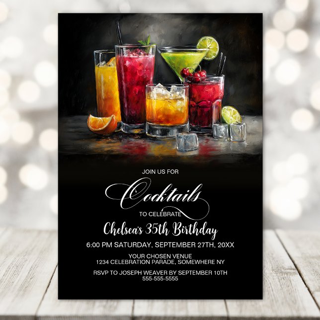 Invitación Fiesta de Cumpleaños con Cócteles Coloridos (Subido por el creador)