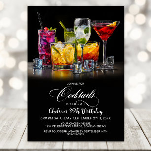 Invitación Fiesta de Cumpleaños con Cócteles Coloridos