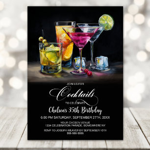Invitación Fiesta de Cumpleaños con Cócteles Coloridos